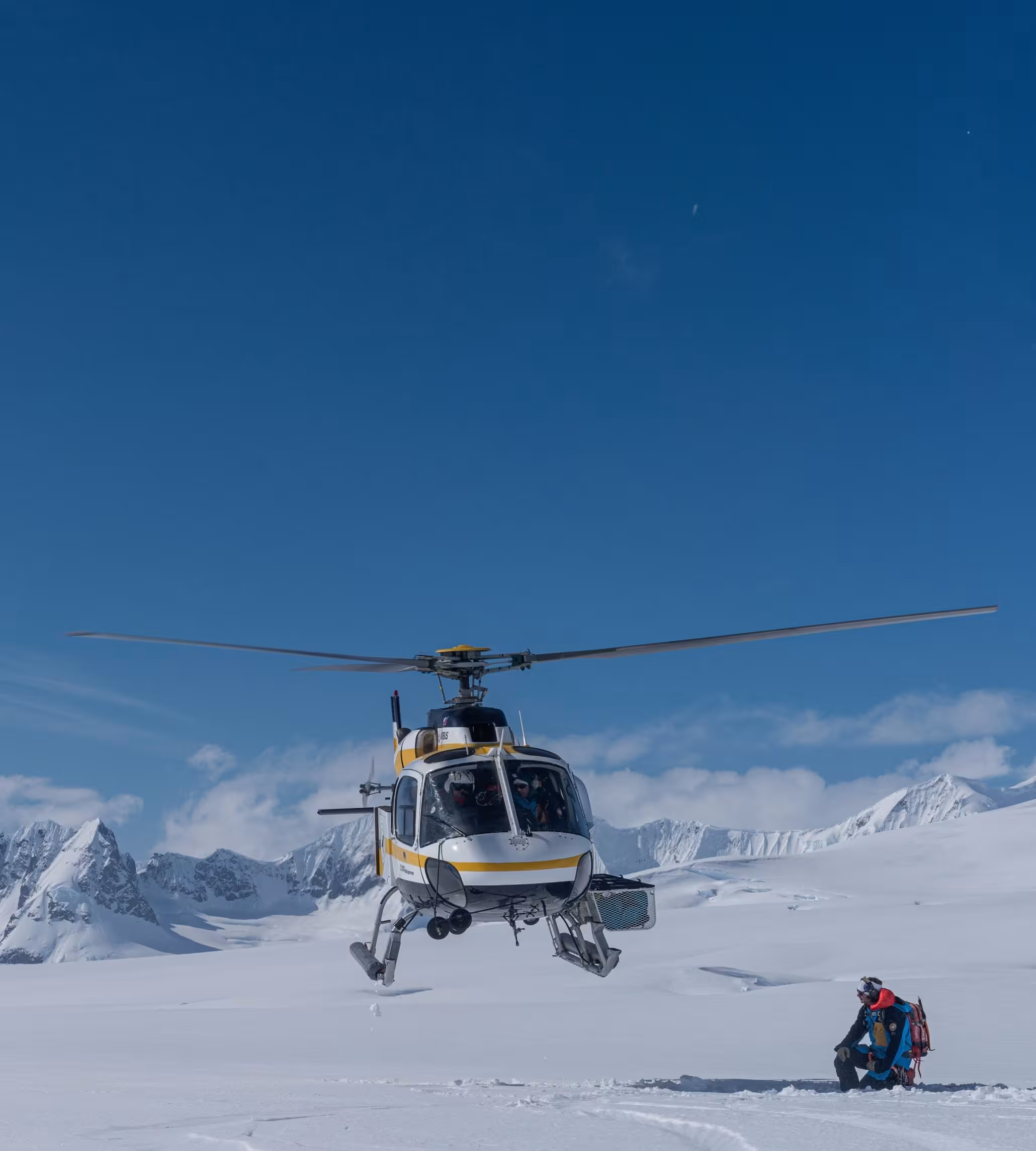 Helicopter landing in snow