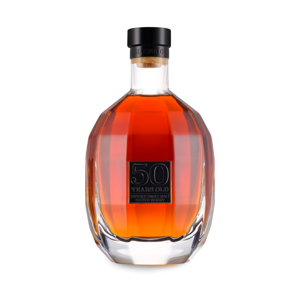 A 700ml bottle pack shot of The Glenrothes 50 Year Old Single Malt Whisky