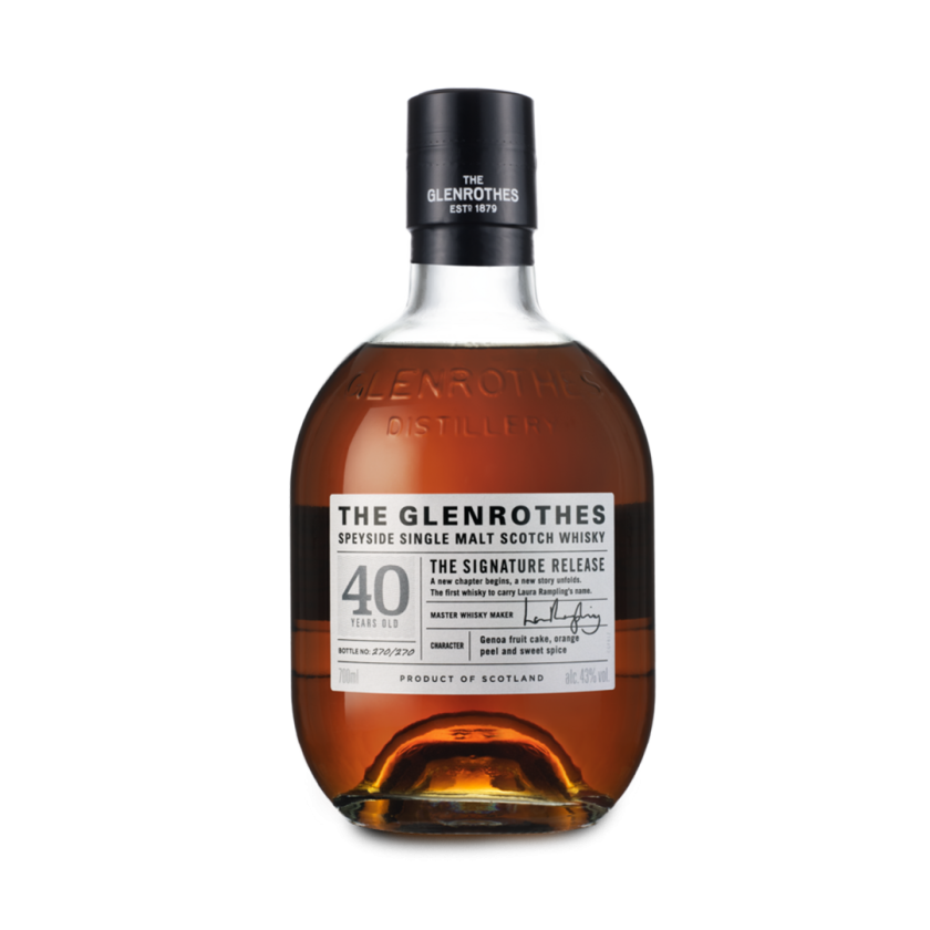 A 700ml bottle pack shot of The Glenrothes 40 Year Old Single Malt Whisky