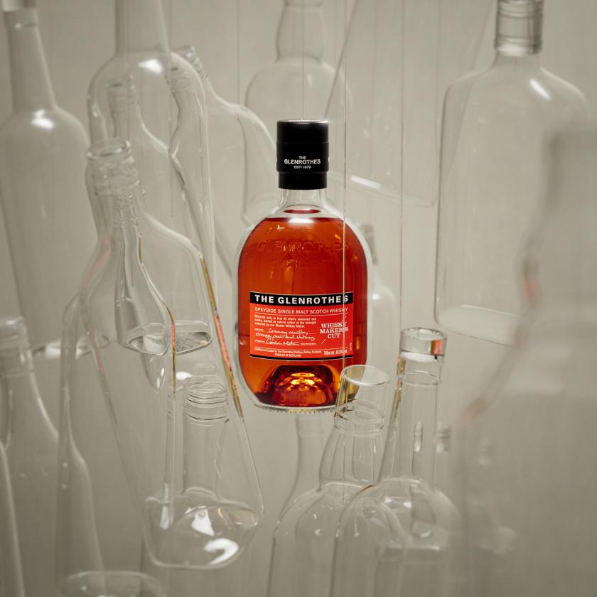 A 700ml bottle of The Glenrothes Whisky Maker's Cut in a glass world